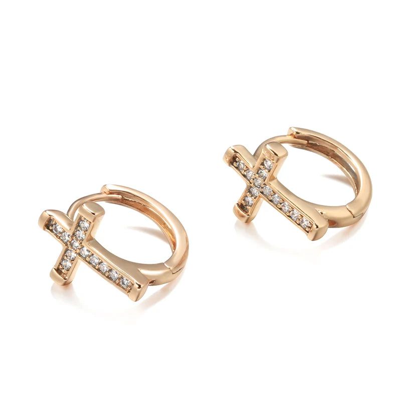 Trendy Rose Gold Cross Dangle Earrings with Natural Zircon – Trendy Religious Fashion Jewelry