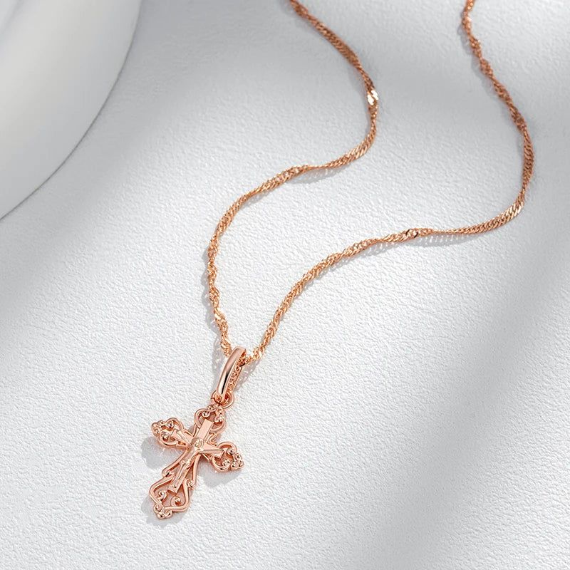 Trendy Rose Gold Cross Pendant Necklace for Men - Orthodox Church Jesus Charm Jewelry