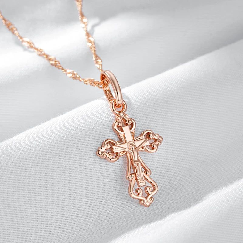 Trendy Rose Gold Cross Pendant Necklace for Men - Orthodox Church Jesus Charm Jewelry