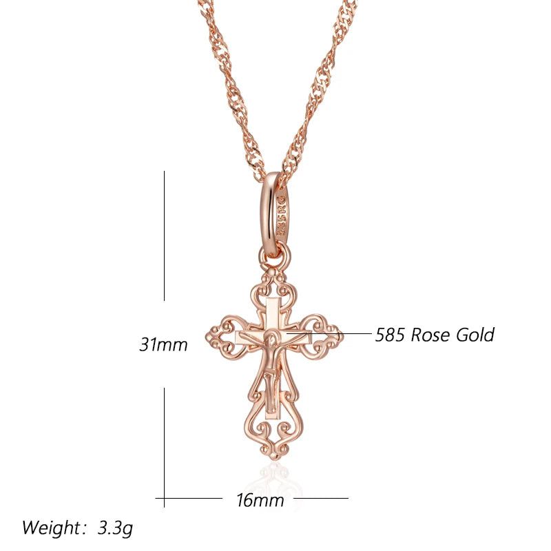 Trendy Rose Gold Cross Pendant Necklace for Men - Orthodox Church Jesus Charm Jewelry