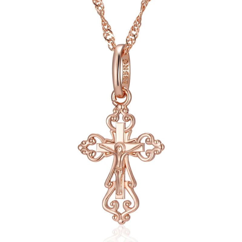 Trendy Rose Gold Cross Pendant Necklace for Men - Orthodox Church Jesus Charm Jewelry