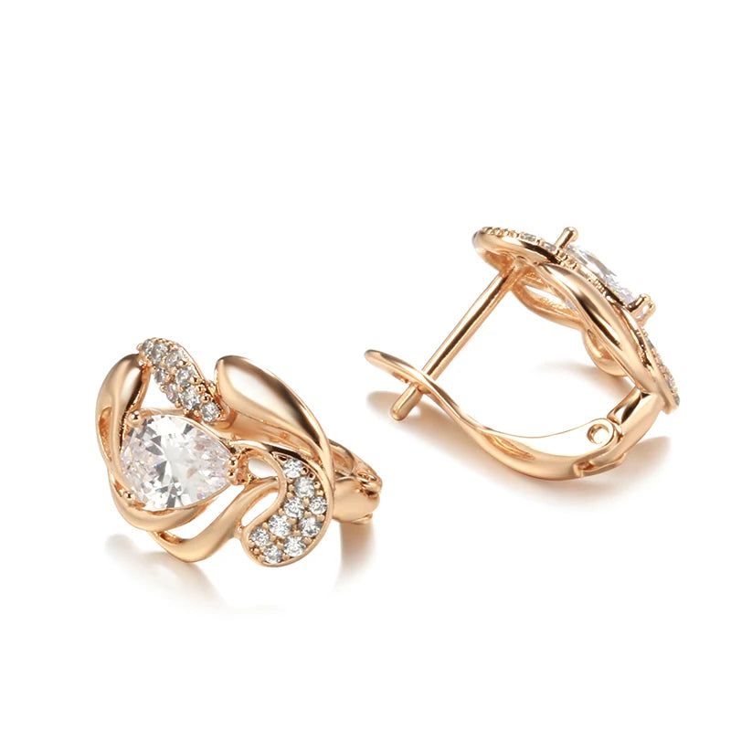 Trendy Rose Gold Crystal Floral Studs with Natural Zircon Inlay for Brides and Boho Fashion