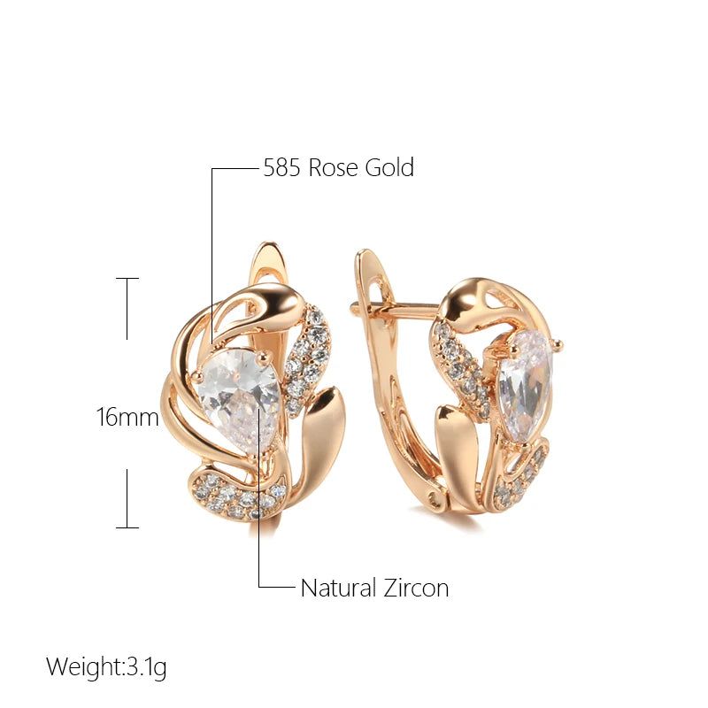 Trendy Rose Gold Crystal Floral Studs with Natural Zircon Inlay for Brides and Boho Fashion