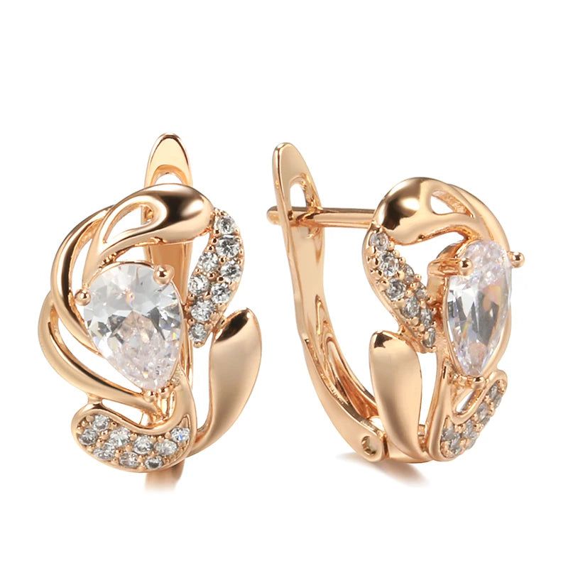 Trendy Rose Gold Crystal Floral Studs with Natural Zircon Inlay for Brides and Boho Fashion