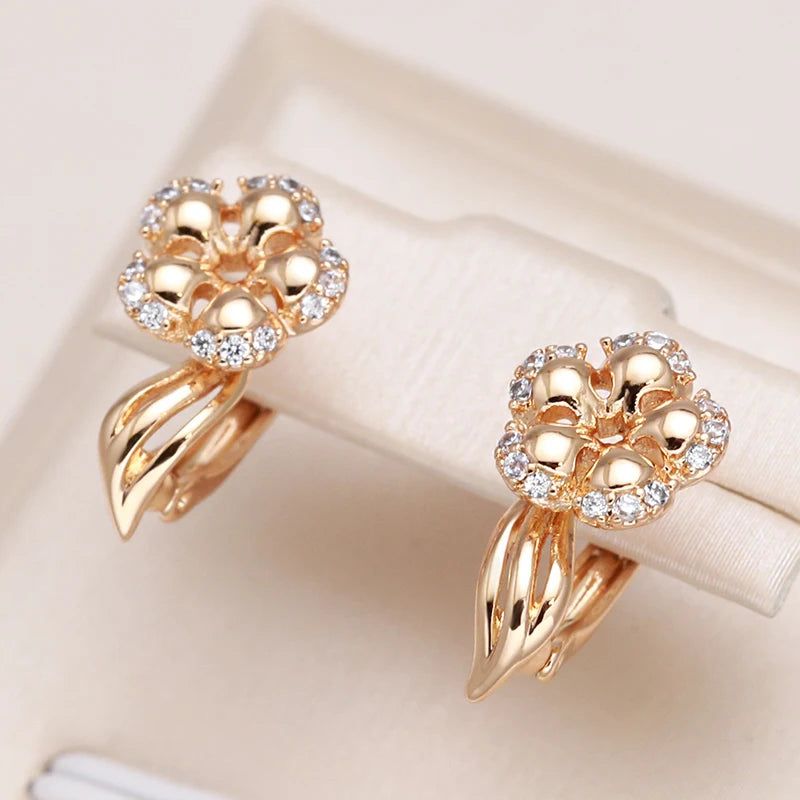 Trendy Rose Gold Crystal Flower Dangle Earrings with Natural Zircon