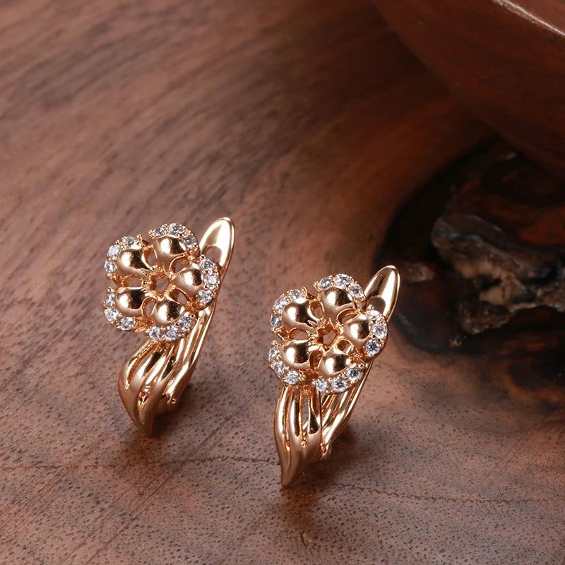 Trendy Rose Gold Crystal Flower Dangle Earrings with Natural Zircon