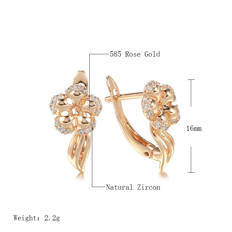 Trendy Rose Gold Crystal Flower Dangle Earrings with Natural Zircon