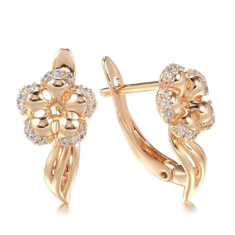 Trendy Rose Gold Crystal Flower Dangle Earrings with Natural Zircon