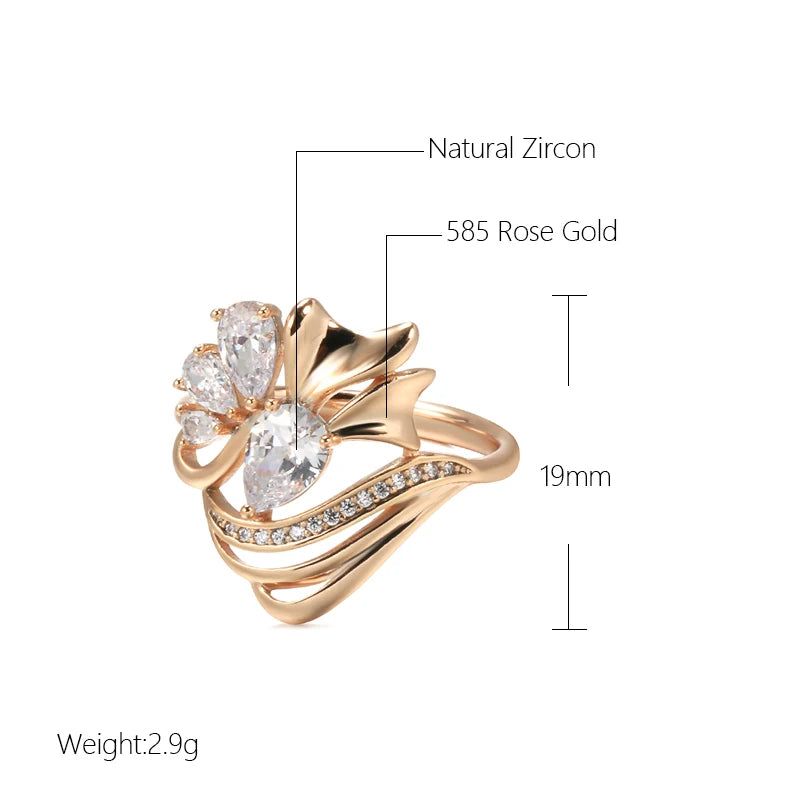 Trendy Rose Gold Crystal Flower Ring with White Natural Zircon