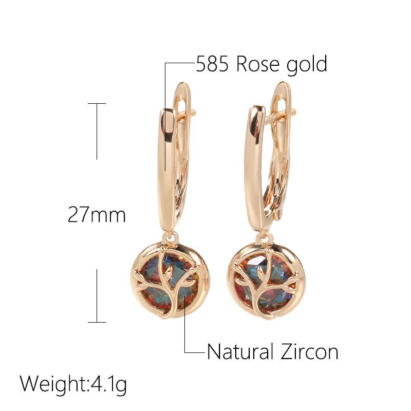 Trendy Rose Gold Dangle Earrings with Natural Zircon Crystal Floral Design