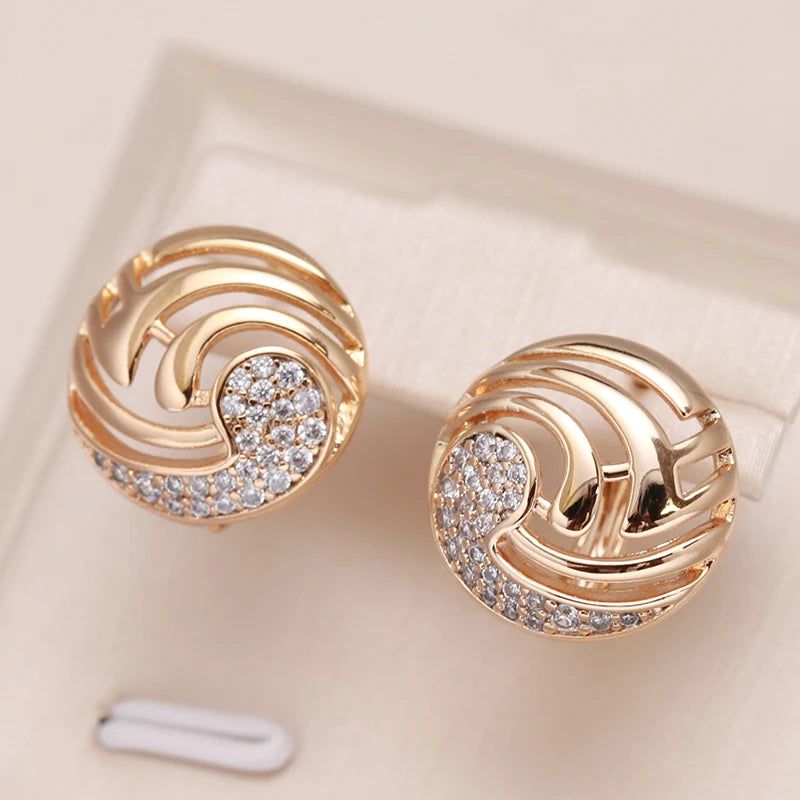 Trendy Rose Gold Dangle Earrings with Natural Zircon - High Fashion Statement Jewelry