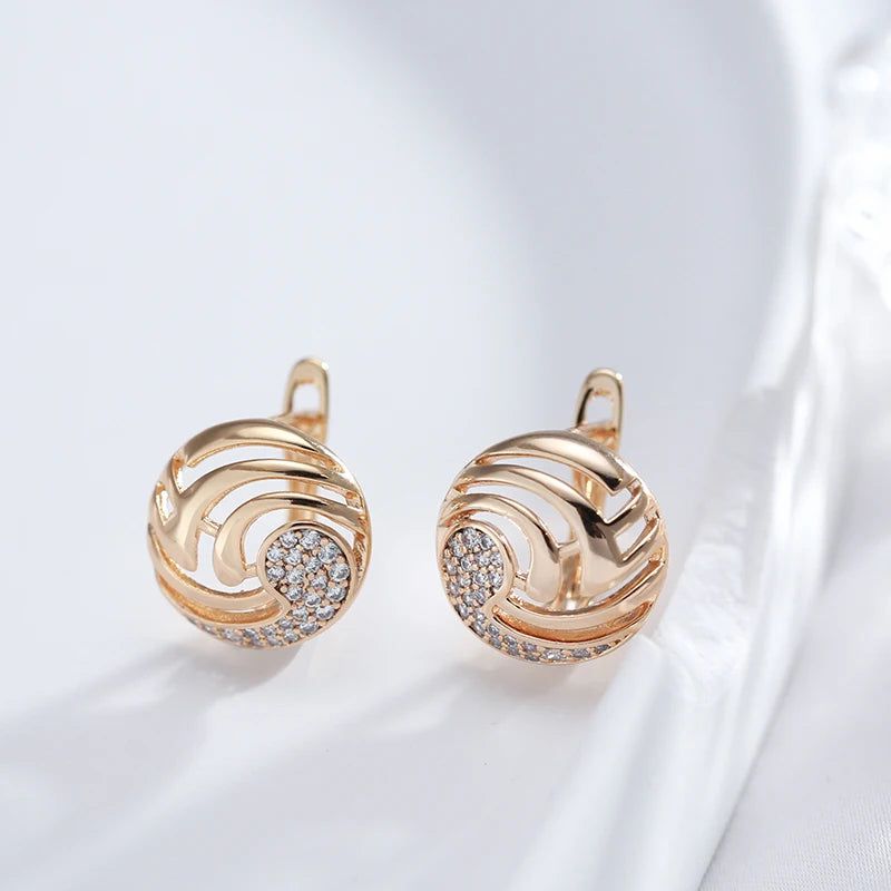 Trendy Rose Gold Dangle Earrings with Natural Zircon - High Fashion Statement Jewelry