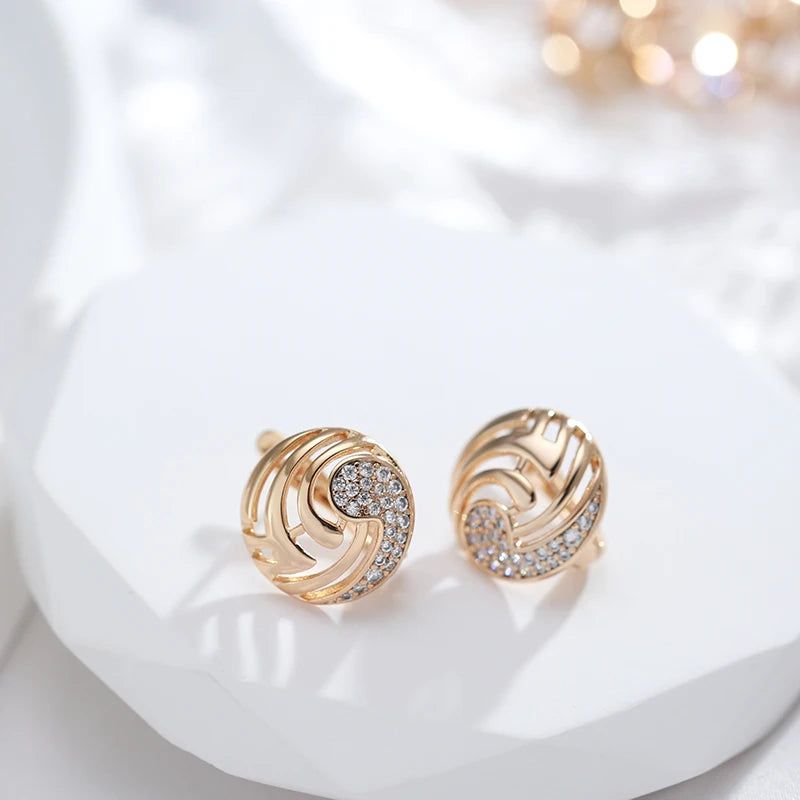 Trendy Rose Gold Dangle Earrings with Natural Zircon - High Fashion Statement Jewelry