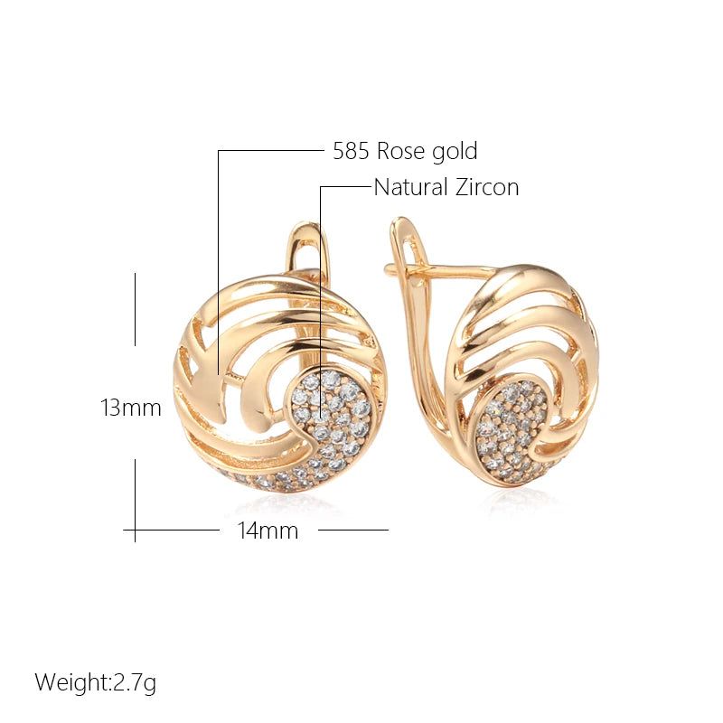 Trendy Rose Gold Dangle Earrings with Natural Zircon - High Fashion Statement Jewelry