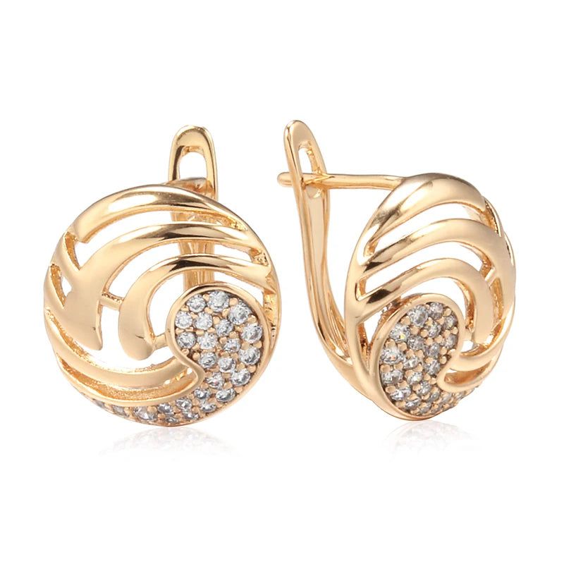 Trendy Rose Gold Dangle Earrings with Natural Zircon - High Fashion Statement Jewelry