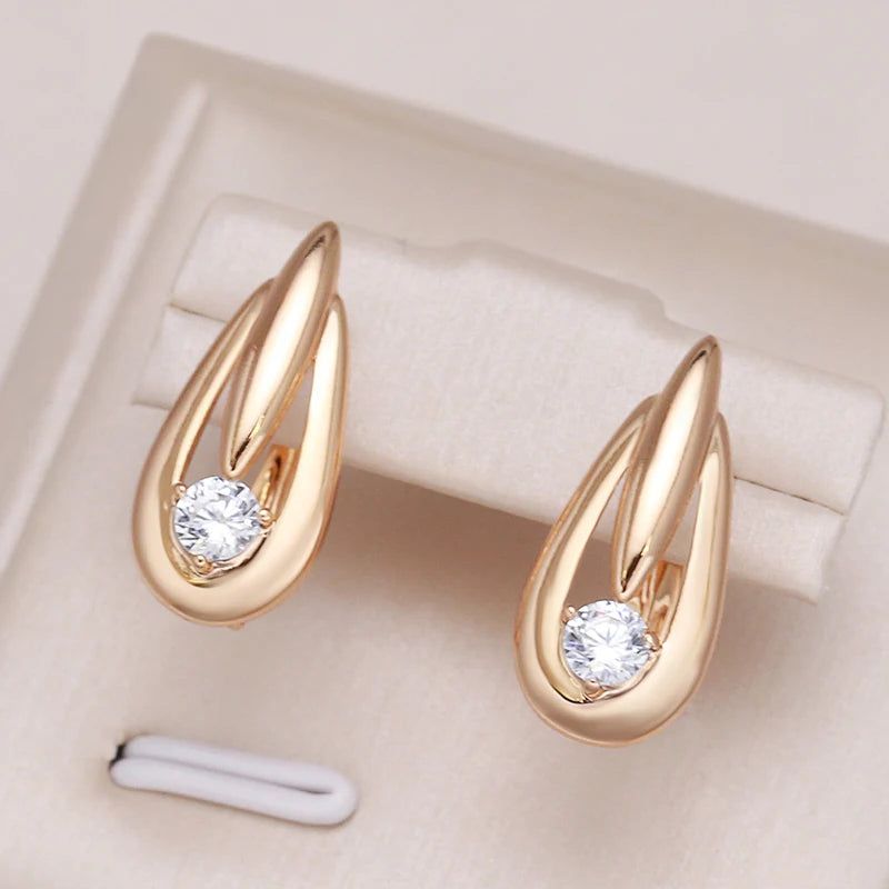 Trendy Rose Gold Dangle Earrings with Natural Zircon - High-Quality Fashion Jewelry