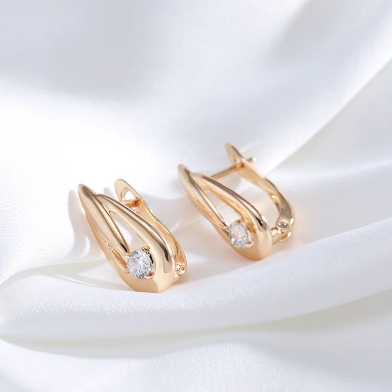 Trendy Rose Gold Dangle Earrings with Natural Zircon - High-Quality Fashion Jewelry