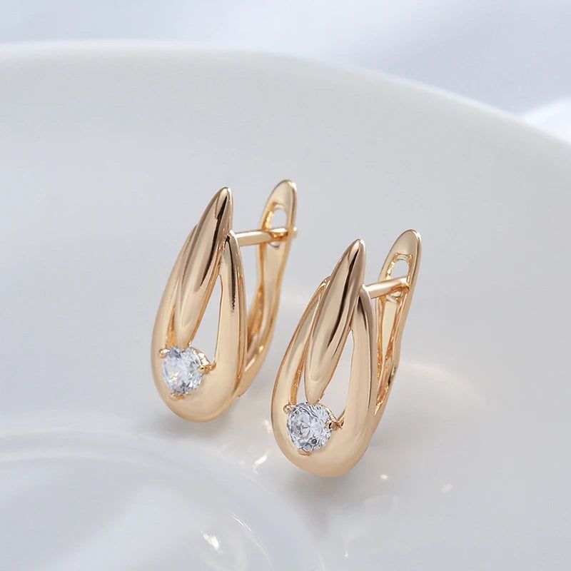 Trendy Rose Gold Dangle Earrings with Natural Zircon - High-Quality Fashion Jewelry