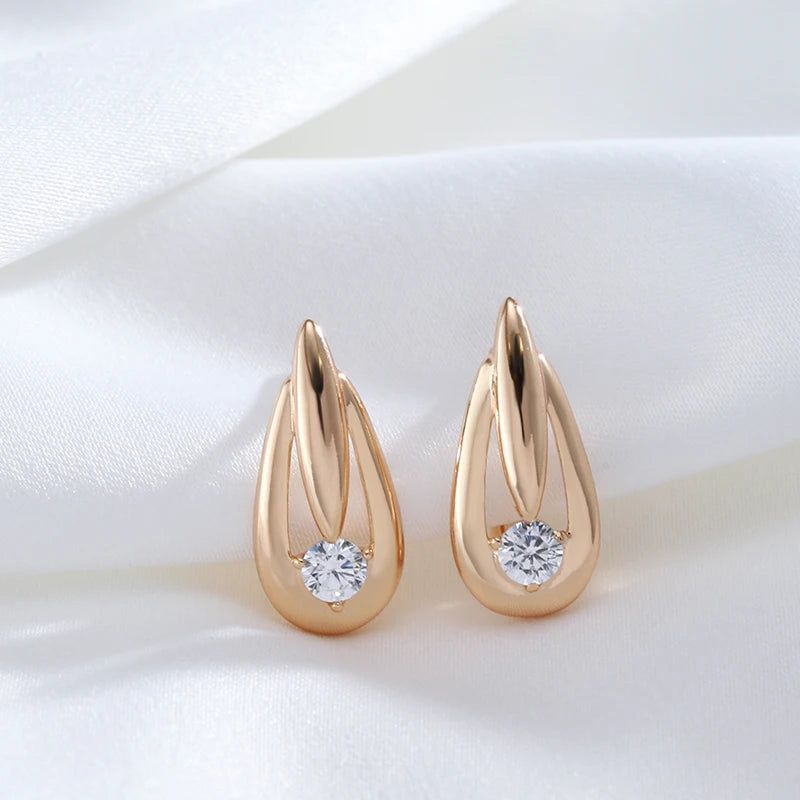 Trendy Rose Gold Dangle Earrings with Natural Zircon - High-Quality Fashion Jewelry