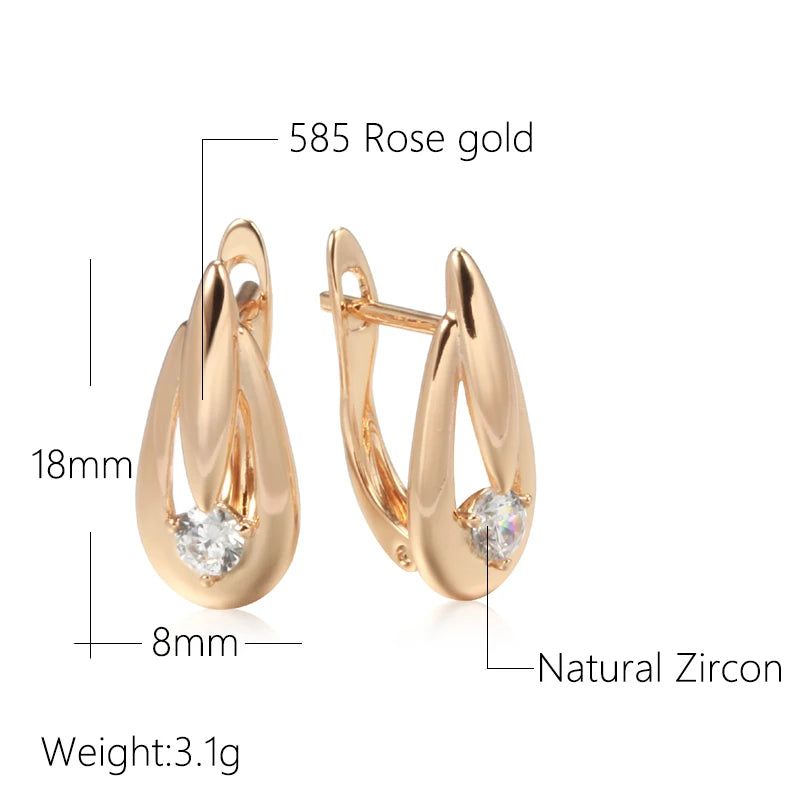 Trendy Rose Gold Dangle Earrings with Natural Zircon - High-Quality Fashion Jewelry