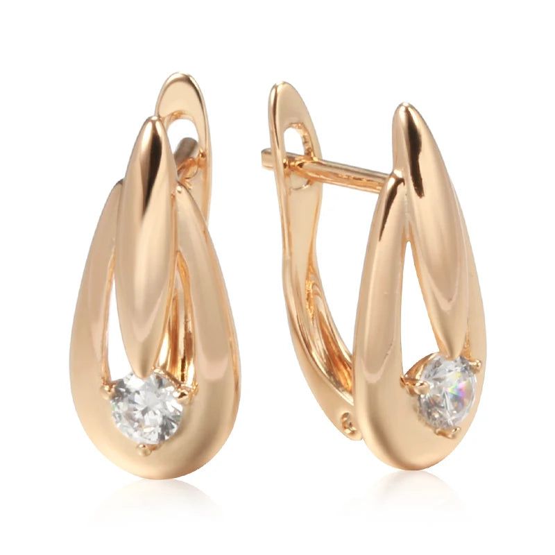 Trendy Rose Gold Dangle Earrings with Natural Zircon - High-Quality Fashion Jewelry