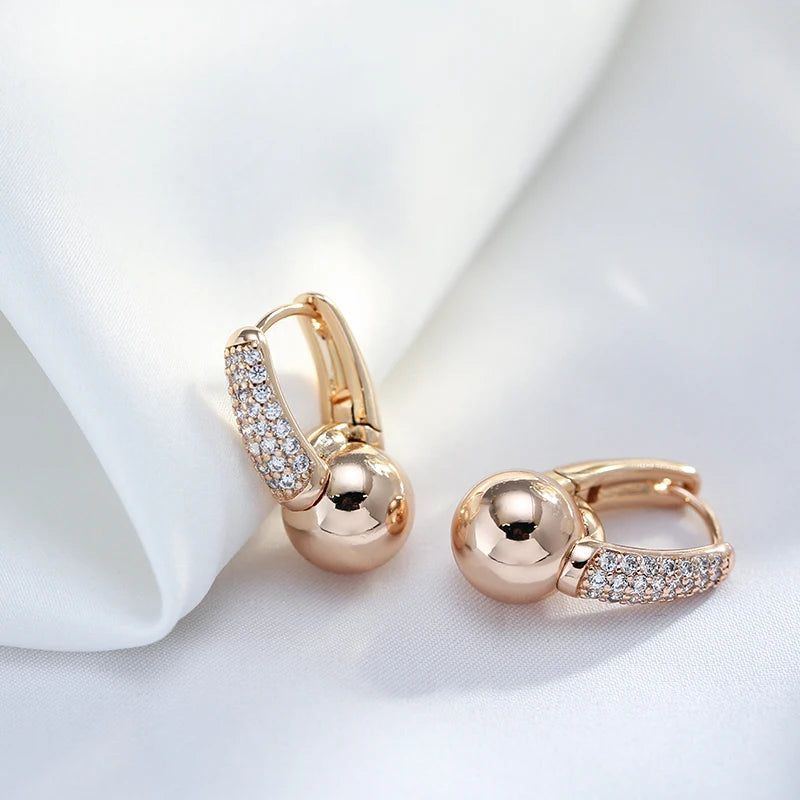 Trendy Rose Gold Dangle Earrings with Natural Zircon - Trendy Glossy Ball Design