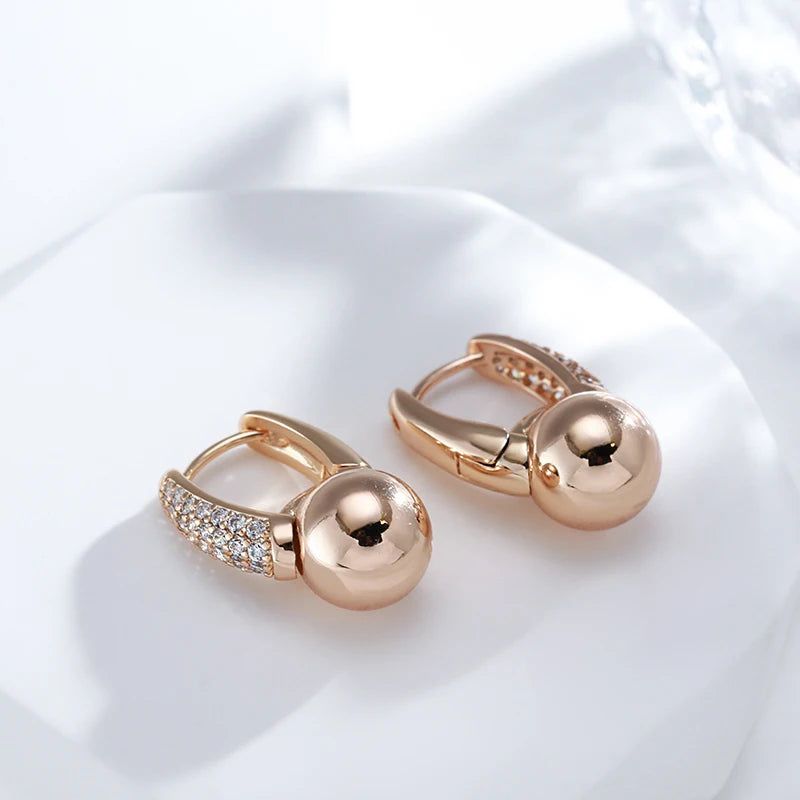 Trendy Rose Gold Dangle Earrings with Natural Zircon - Trendy Glossy Ball Design