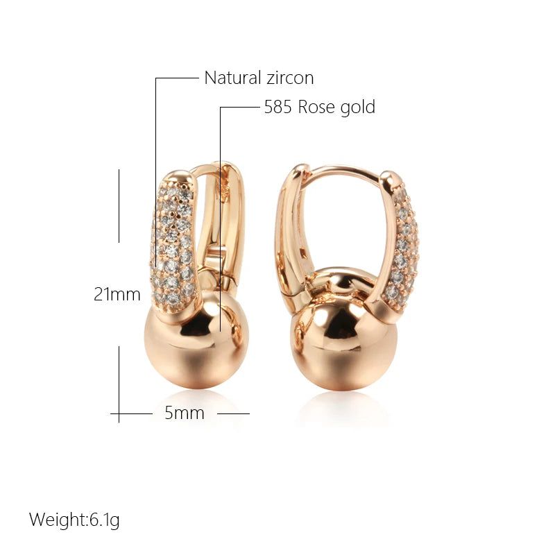 Trendy Rose Gold Dangle Earrings with Natural Zircon - Trendy Glossy Ball Design