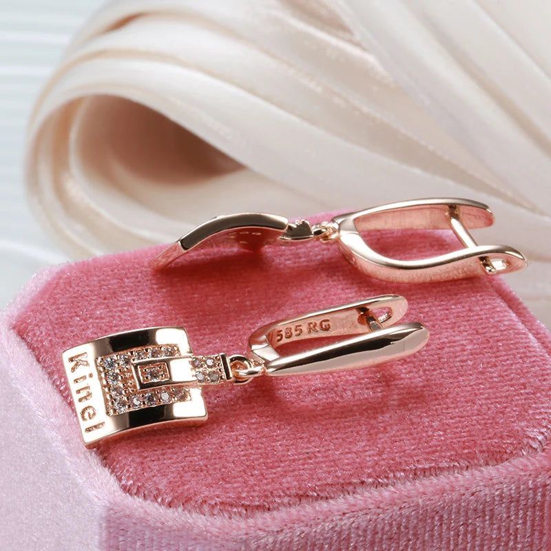 Trendy Rose Gold Dangle Earrings with Natural Zircon in Square Design