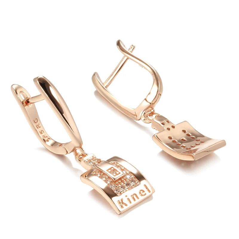 Trendy Rose Gold Dangle Earrings with Natural Zircon in Square Design