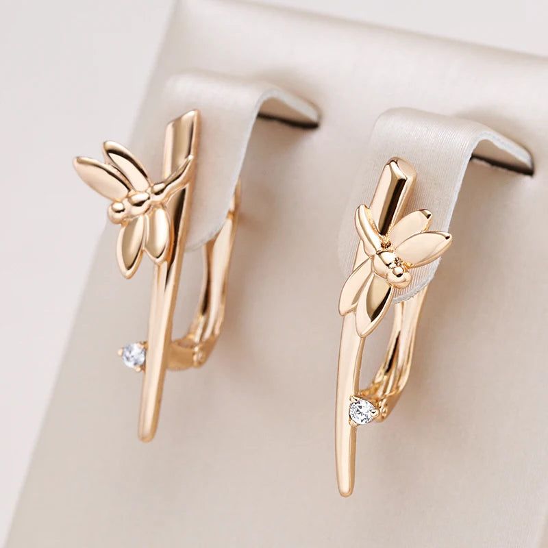 Trendy Rose Gold Dragonfly Drop Earrings with Cubic Zirconia