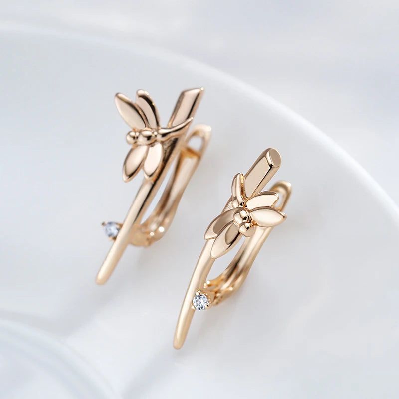 Trendy Rose Gold Dragonfly Drop Earrings with Cubic Zirconia