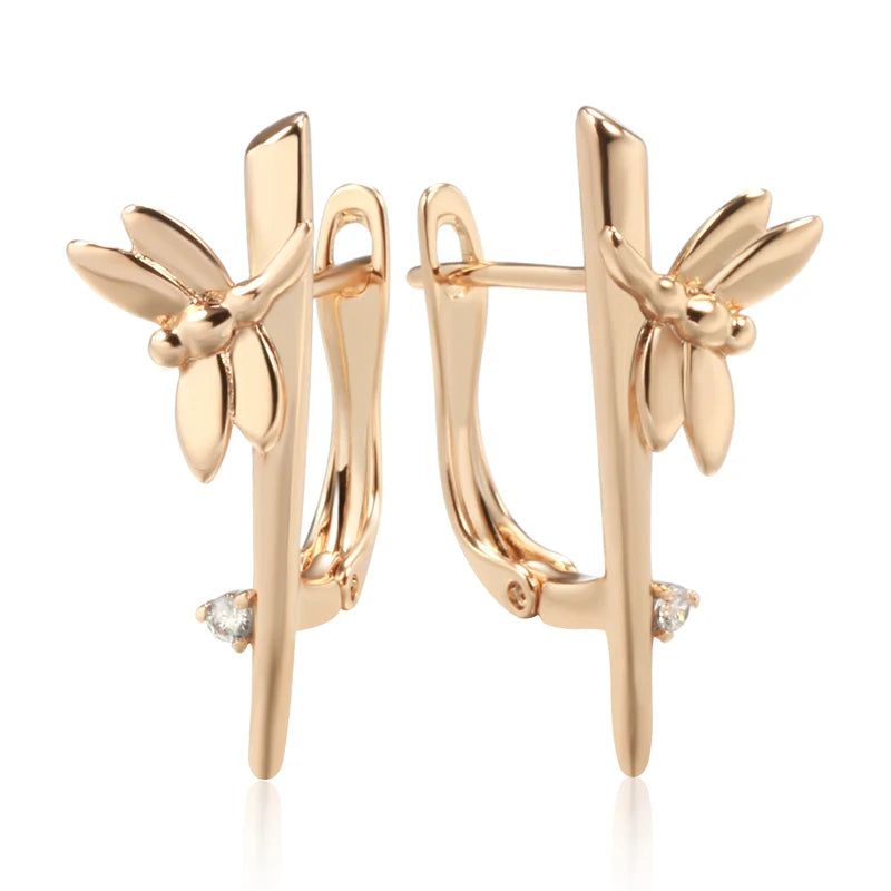 Trendy Rose Gold Dragonfly Drop Earrings with Cubic Zirconia