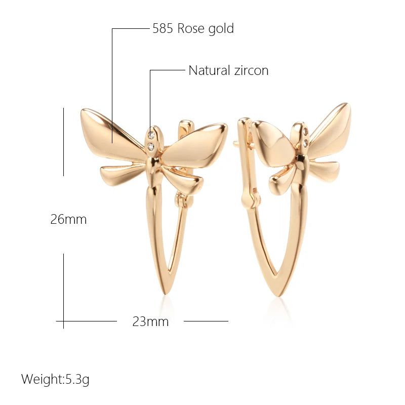 Trendy Rose Gold Dragonfly Long Drop Earrings with Glossy Finish