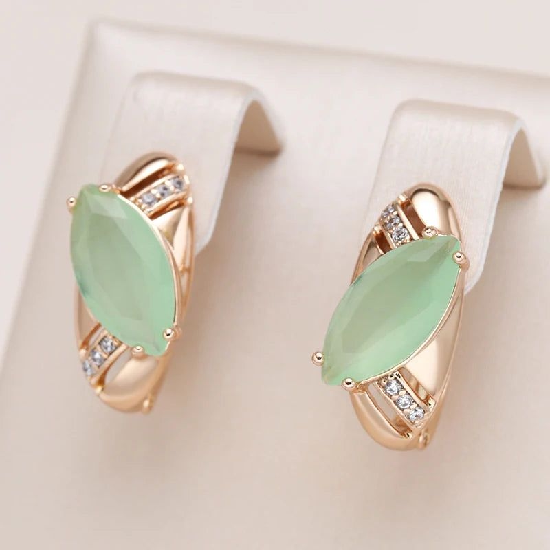 Trendy Rose Gold Drop Earrings Featuring Unique Emerald Rhombus Cut Zircon