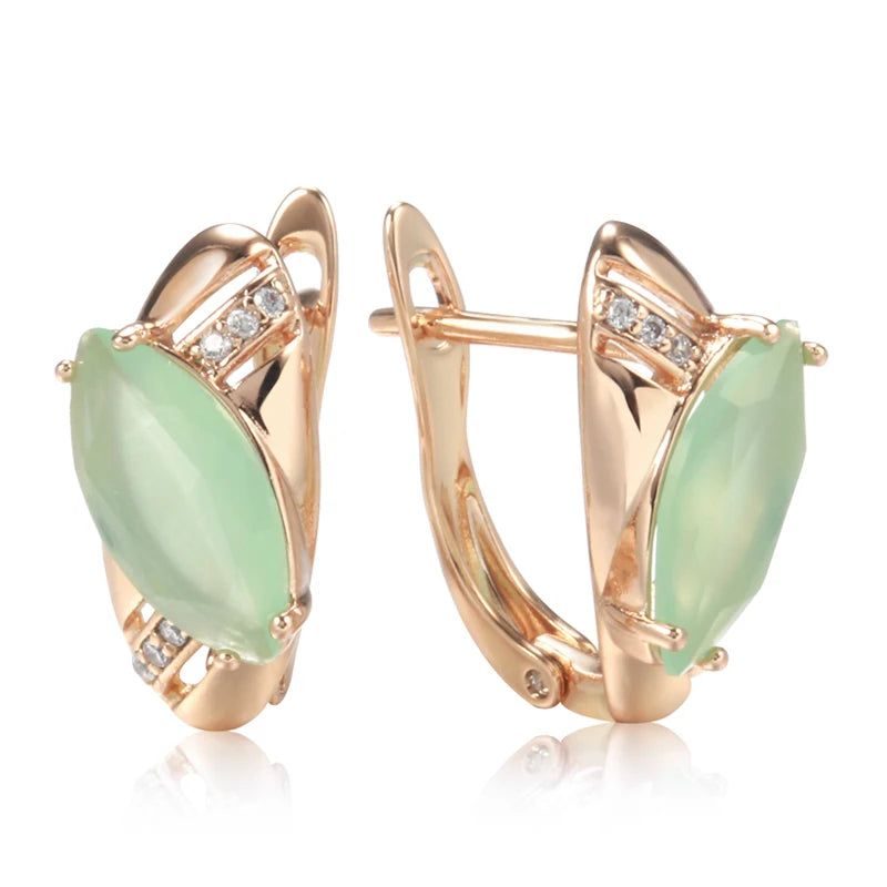 Trendy Rose Gold Drop Earrings Featuring Unique Emerald Rhombus Cut Zircon