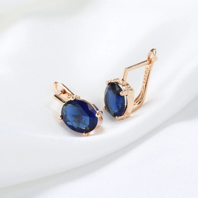 Trendy Rose Gold Drop Earrings with Blue Natural Zircon and Crystal Accents