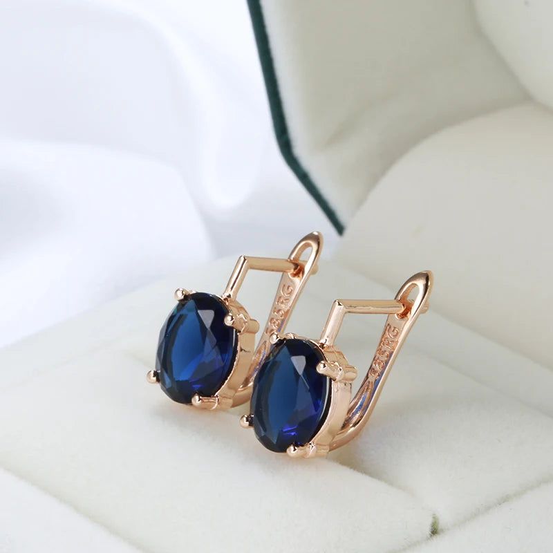 Trendy Rose Gold Drop Earrings with Blue Natural Zircon and Crystal Accents