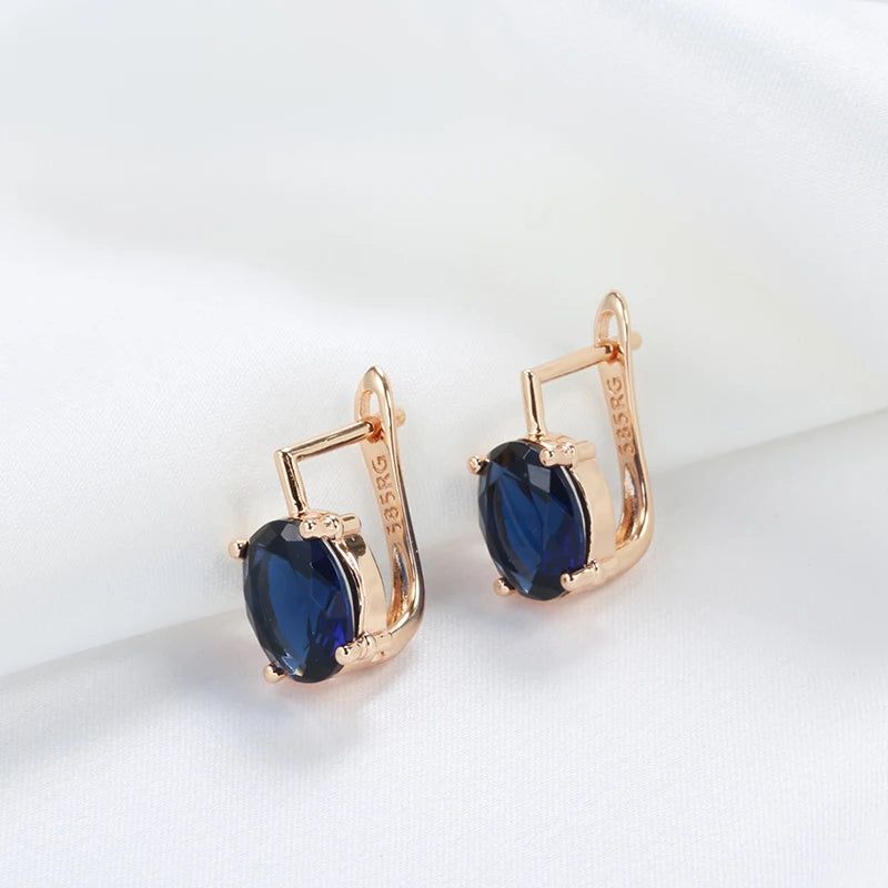 Trendy Rose Gold Drop Earrings with Blue Natural Zircon and Crystal Accents