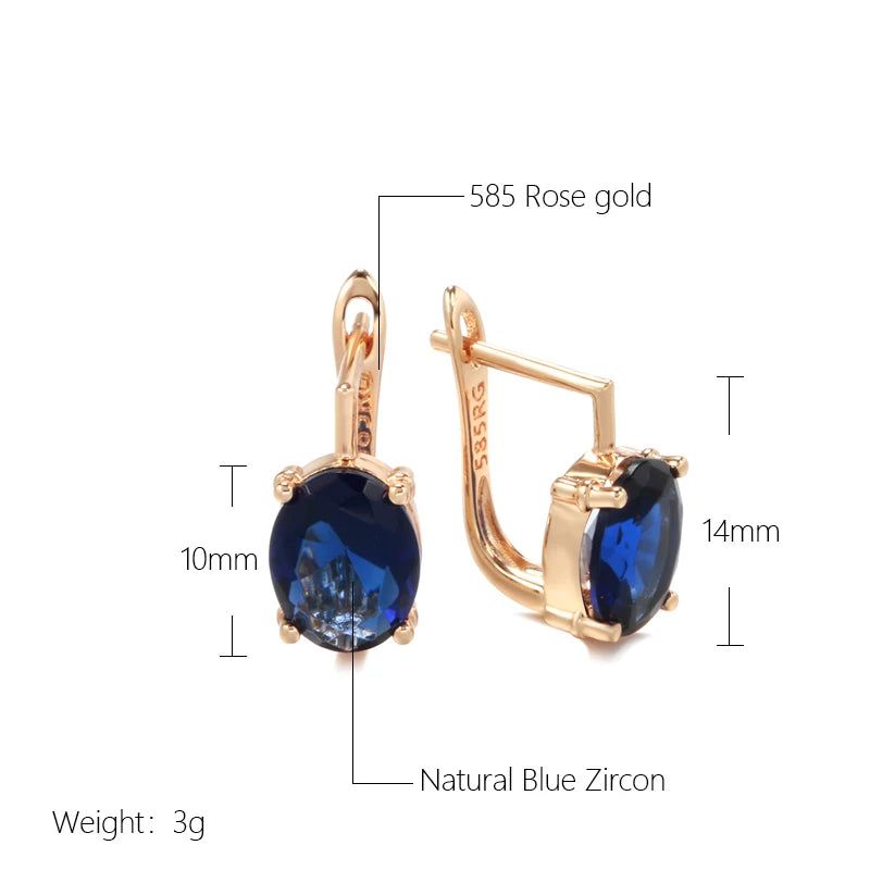 Trendy Rose Gold Drop Earrings with Blue Natural Zircon and Crystal Accents