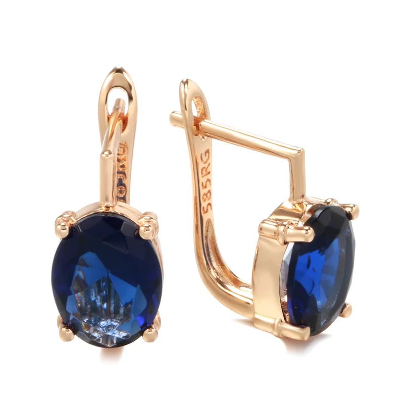 Trendy Rose Gold Drop Earrings with Blue Natural Zircon and Crystal Accents