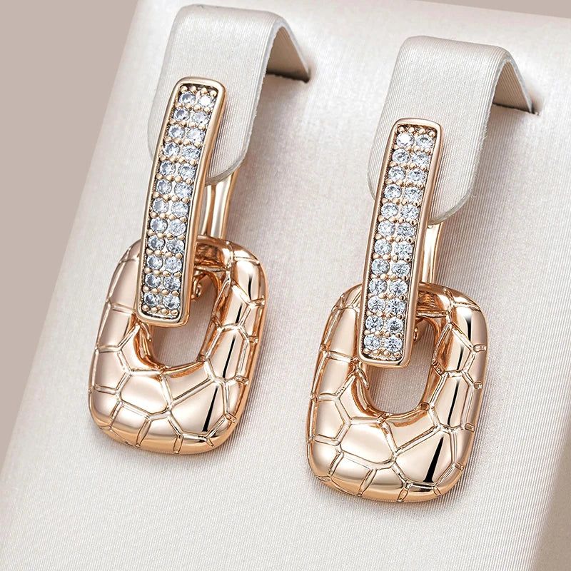 Trendy Rose Gold Drop Earrings with Natural Zircon - Chic and Trendy Jewelry