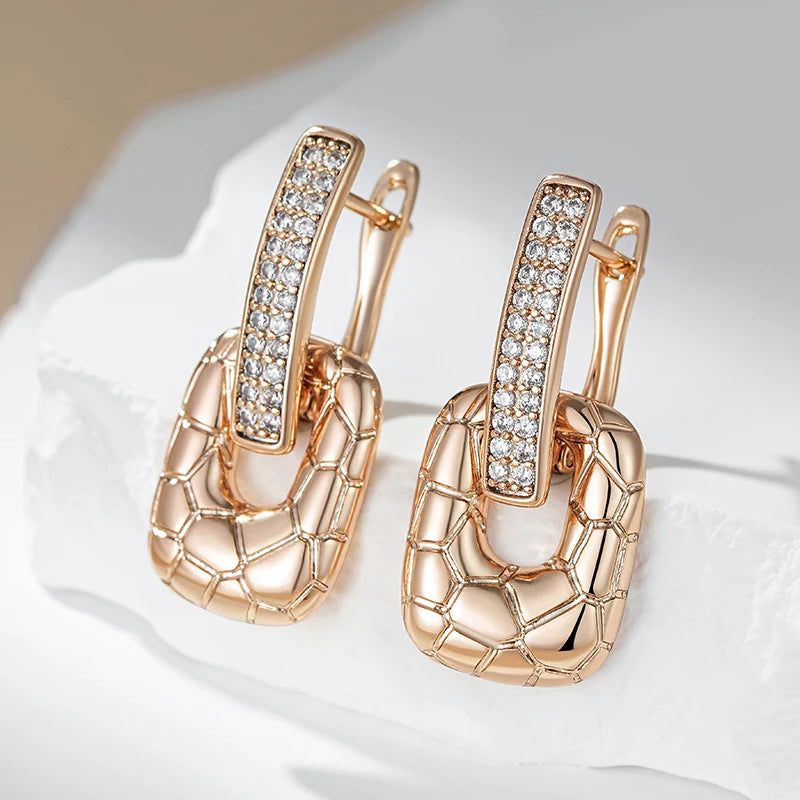 Trendy Rose Gold Drop Earrings with Natural Zircon - Chic and Trendy Jewelry