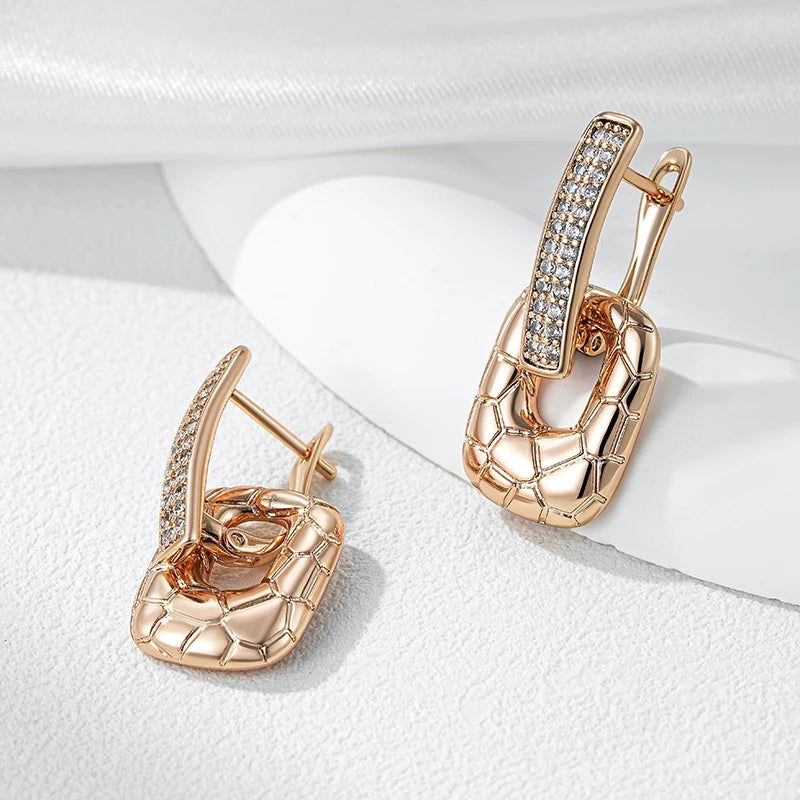 Trendy Rose Gold Drop Earrings with Natural Zircon - Chic and Trendy Jewelry