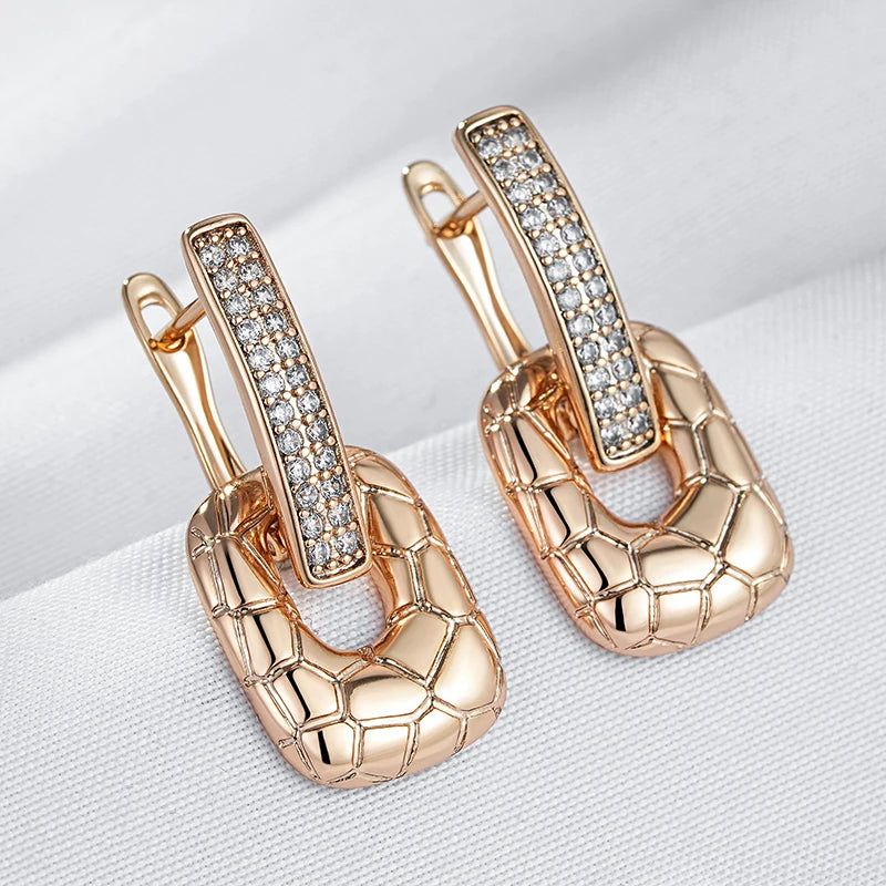 Trendy Rose Gold Drop Earrings with Natural Zircon - Chic and Trendy Jewelry