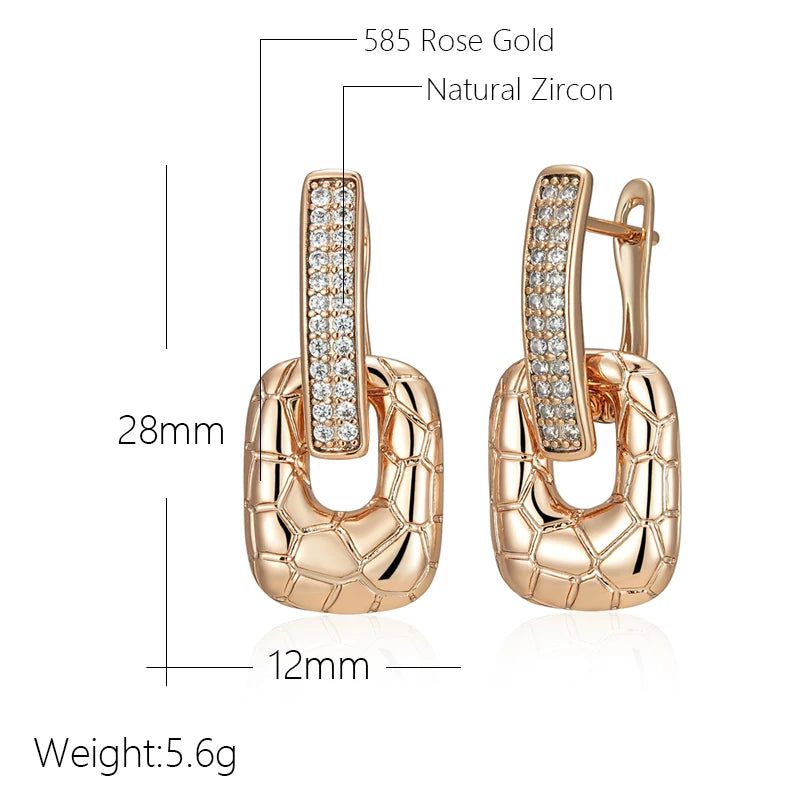 Trendy Rose Gold Drop Earrings with Natural Zircon - Chic and Trendy Jewelry