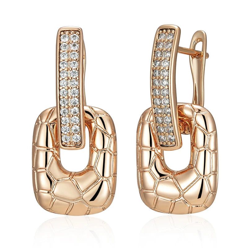 Trendy Rose Gold Drop Earrings with Natural Zircon - Chic and Trendy Jewelry