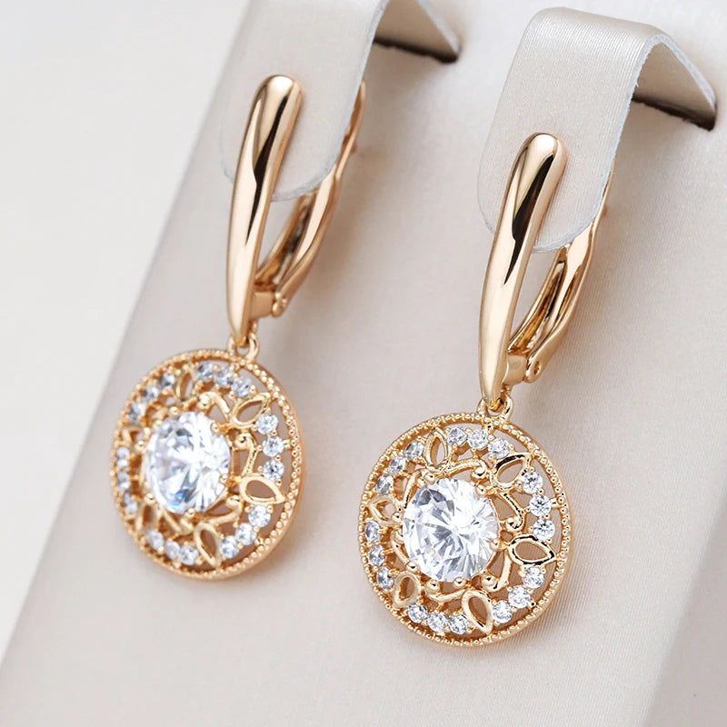 Trendy Rose Gold Drop Earrings with Natural Zircon Floral Design for Boho Bridal Style