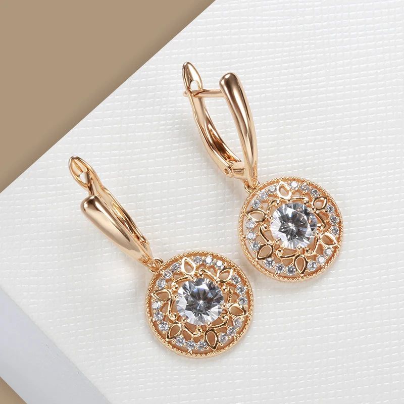 Trendy Rose Gold Drop Earrings with Natural Zircon Floral Design for Boho Bridal Style