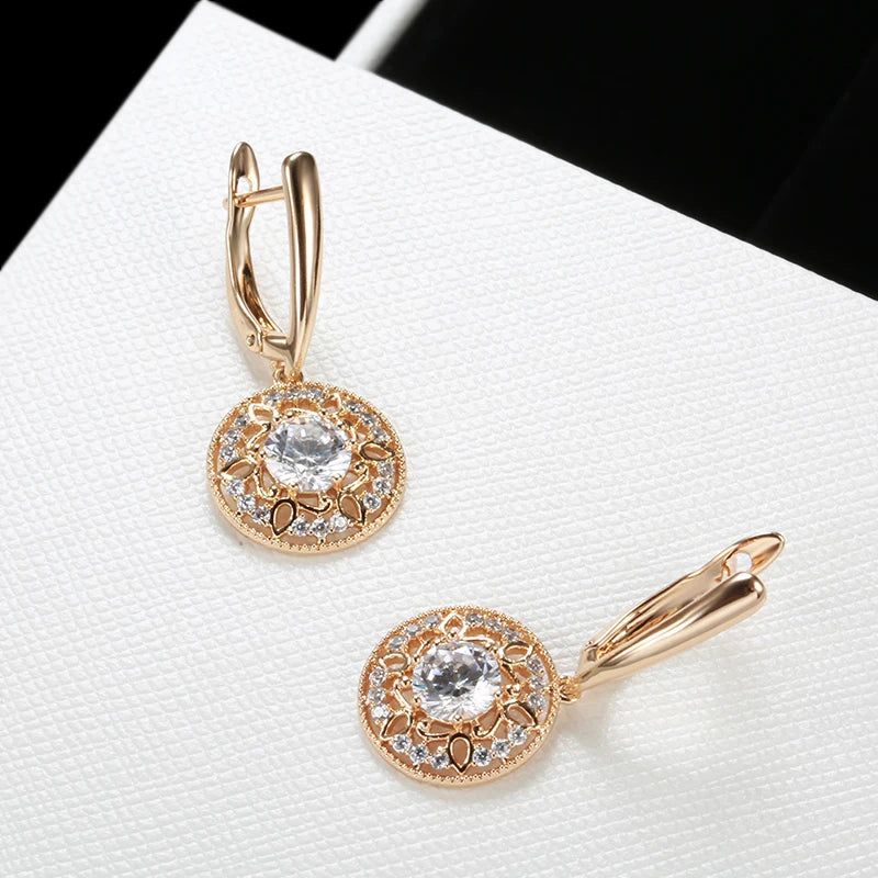 Trendy Rose Gold Drop Earrings with Natural Zircon Floral Design for Boho Bridal Style